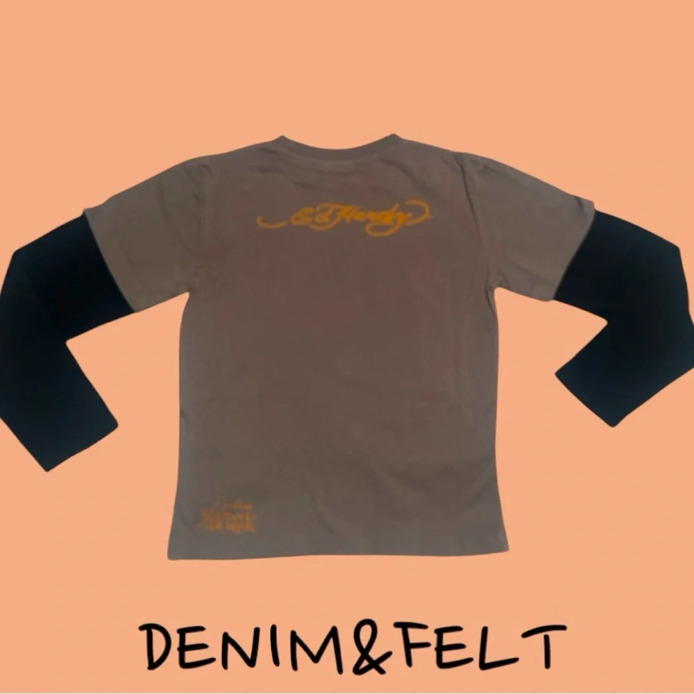 NEW Ed Hardy Kids Brown Long Sleeve Layered Look Bulldog‎ Ship Graphic Shirt  8